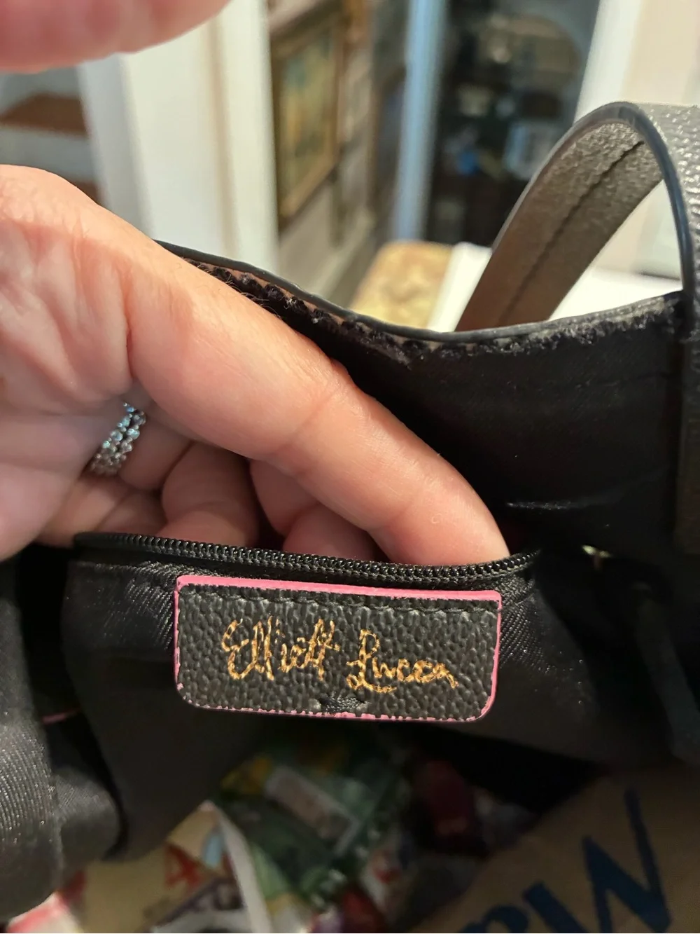 Elliott Lucca Black Tote with Multicolor Floral Print